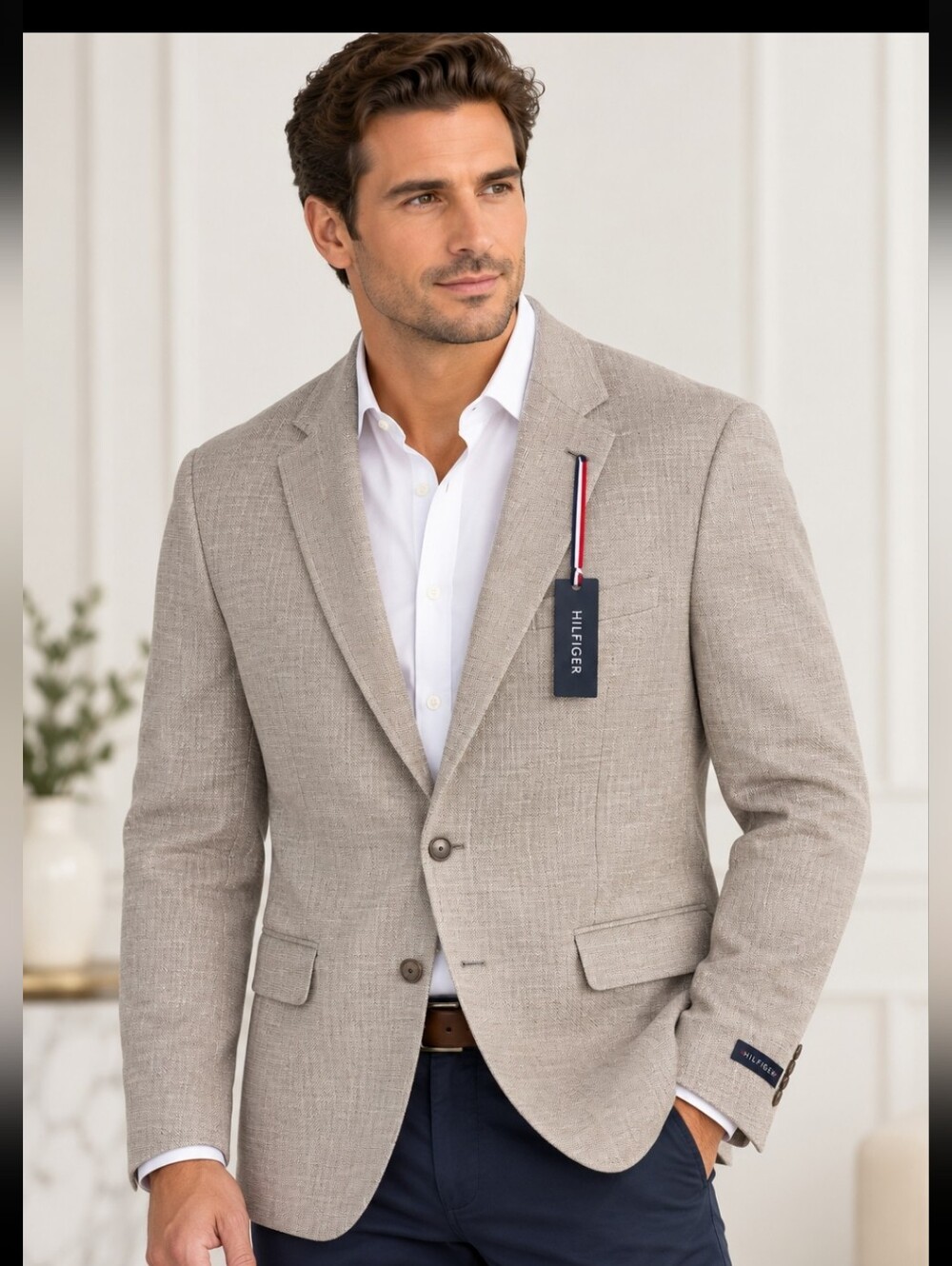 Tommy Hilfiger TH Flex Gene Sports Coat Blazer 48R Tan Modern Fit Preppy $295